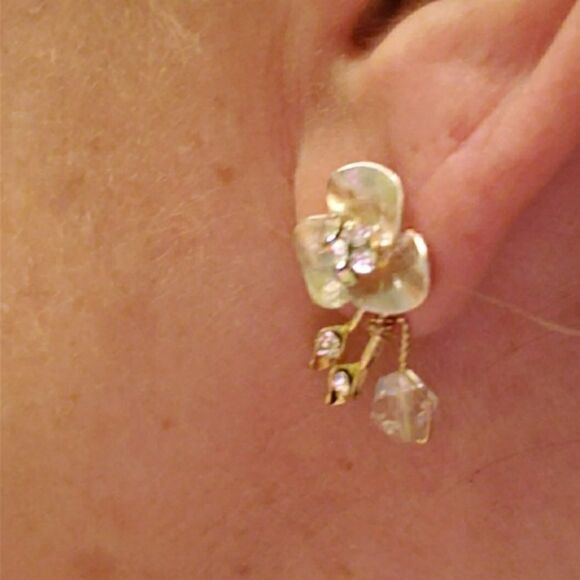 David Tutera Bridal Crystal & Gold Tone Flower Earrings - Picture 7 of 10